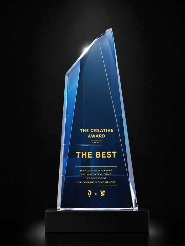 Custom Engraved Blue Crystal Award Trophy high quality