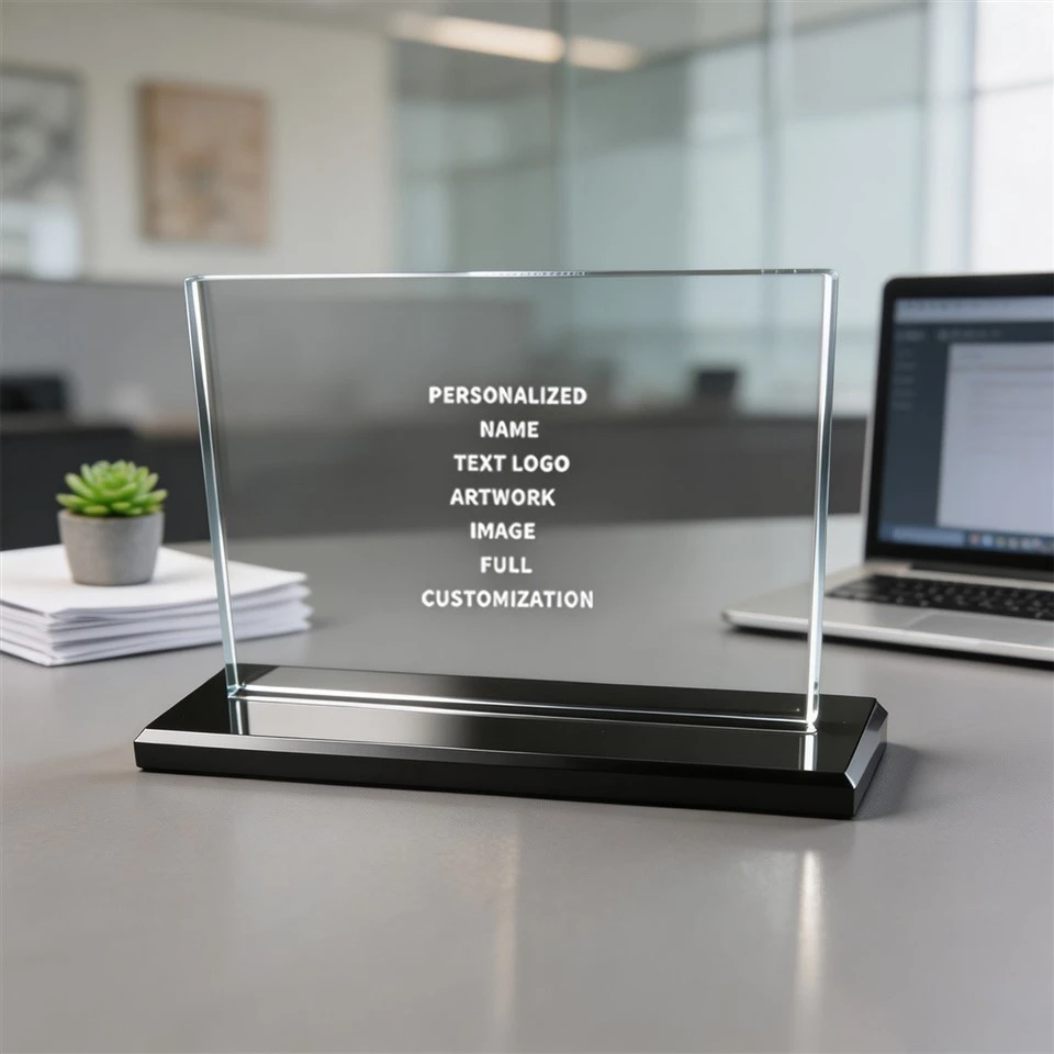 Clear Crystal Plaque Black Gloss Base Trophy